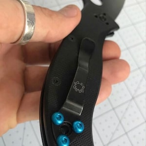 Spyderco Tenacious + Ambitious + Resilience + Persistence • BLUE Pocket Clip Screws • 3x Pocket Screws Spyderco Custom Pocket Clip Screws