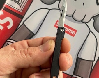 MICRO Folding Pocket Knife Every Day Carry Lightweight Aluminum Build Custom Precision Cutting Replaceable Blade - BLACK Pocket Box Cutter