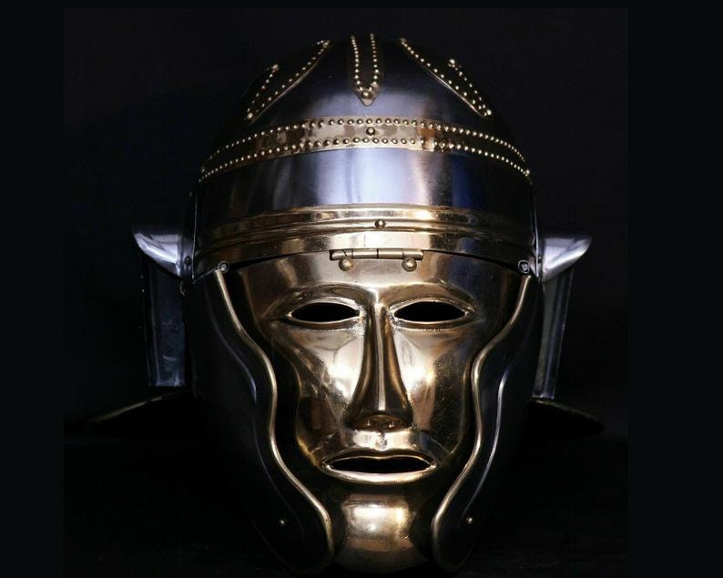 Ancient Roman Helmet With Face Mask Roman Gallic Centurion Etsy