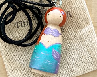 Little Mermaid Peg Doll Pendant, Necklace, Stocking Stuffer