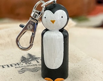 Penguin Peg Doll KeyChain, Key fob, Back Pack Buddy