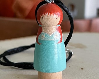 Fairy Peg Doll Pendant, Necklace, Stocking Stuffer