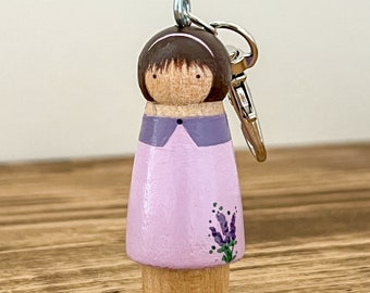 Peg Doll Princess KeyChain, Key fob, Back Pack Buddy, lavender