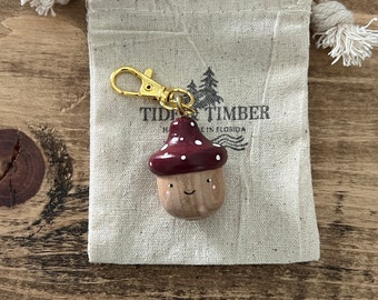 Mushroom acorn KeyChain, Key fob, Back Pack Buddy