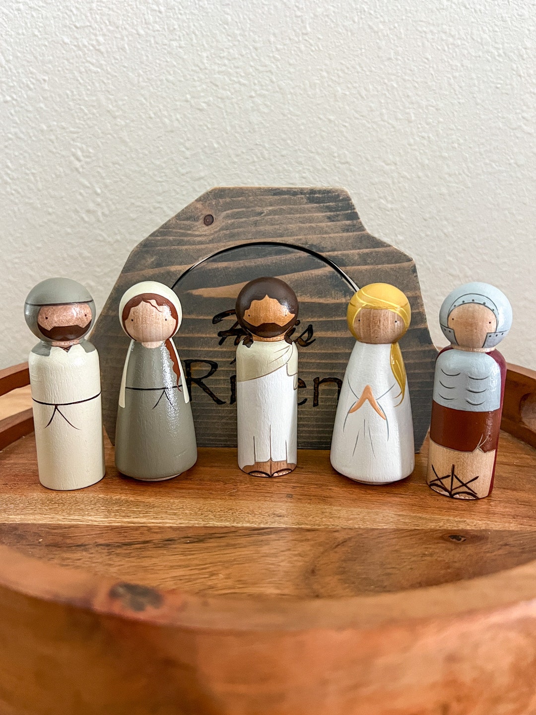Easter Resurrection Peg Doll 6 Piece Set, He is Risen, Jesus, Hand Painted, Simple Holiday Decor ...