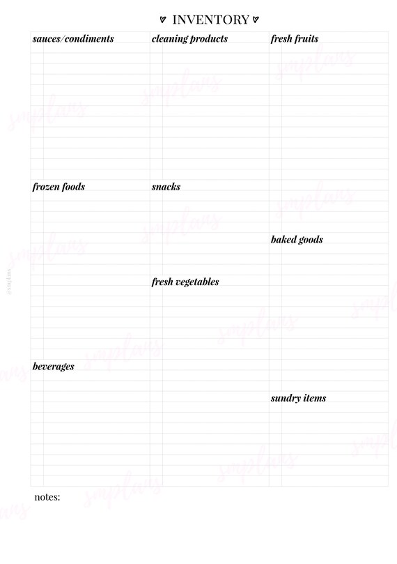Food Pantry Inventory Shopping List Reference Meal Etsy