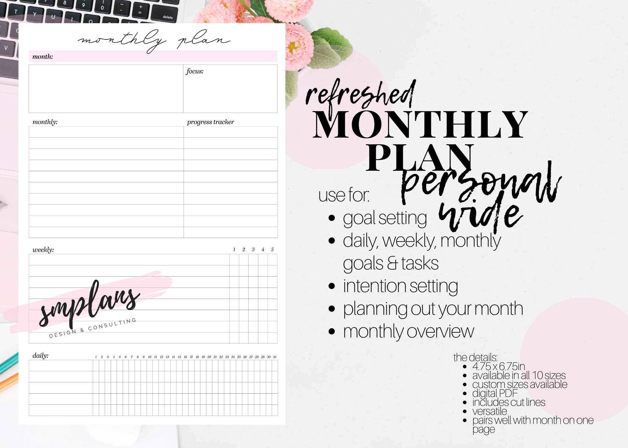 Monthly Plan Monthly Goals Monthly Overview Personal Wide | Etsy