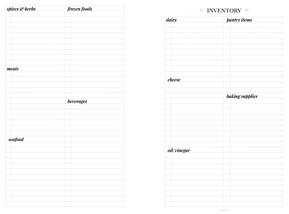 Food Pantry Inventory Meal Planning Shopping List Etsy