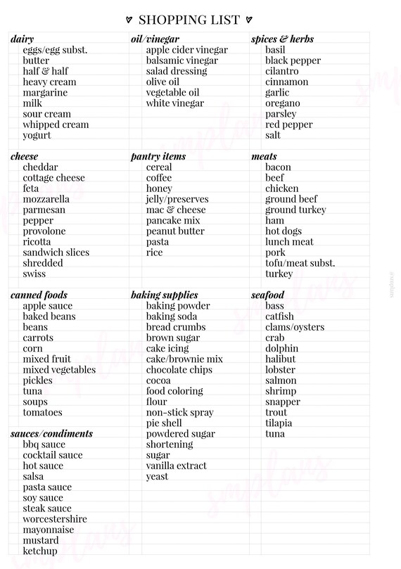Grocery List Meal Planning Shopping List Reference Etsy