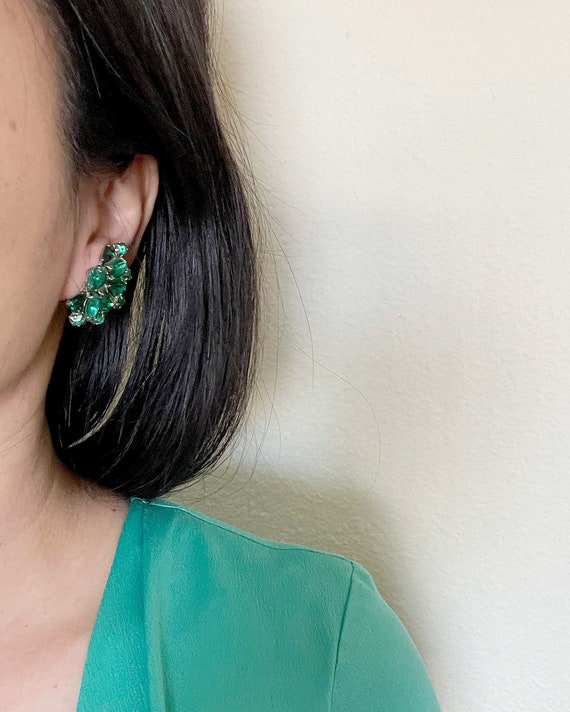 1960s Green Rhinestone Crawler Earrings