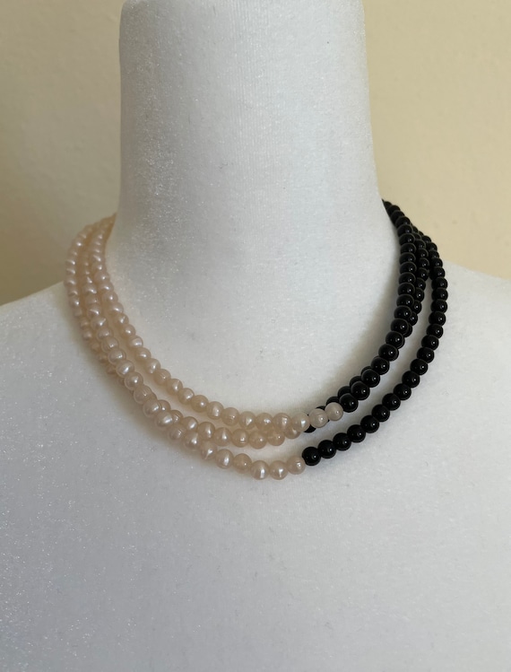Vintage Monet Two Tone Faux Pearls Necklace