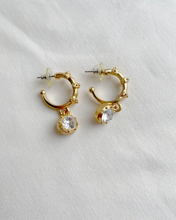 Vintage Gold Toned Rhinestone Drop Earrings - image 2