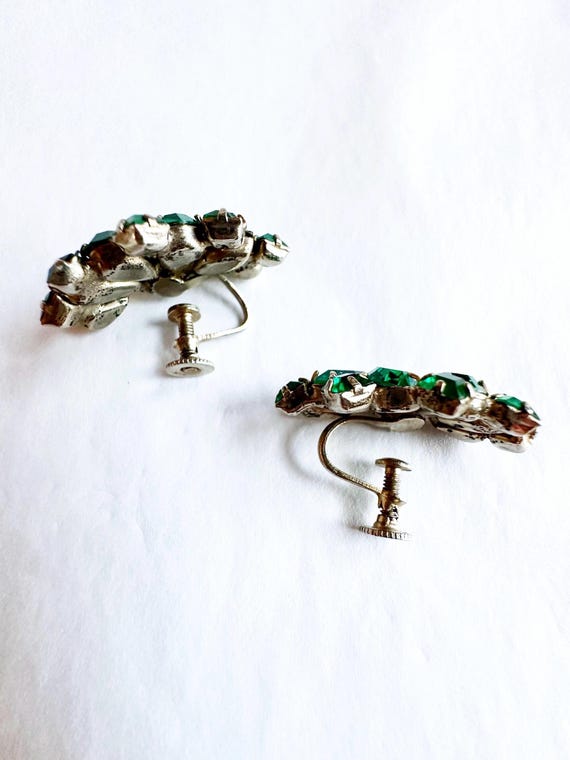 1960s Green Rhinestone Crawler Earrings View 4
