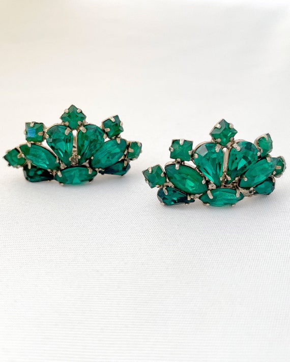 1960s Green Rhinestone Crawler Earrings View 2