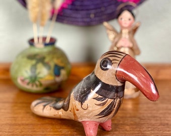 Mexican Pottery Tonala Toucan | Vintage Tonala Bird | Mexican Folk Art | Jalisco Ceramic Bird | Ceramic Art