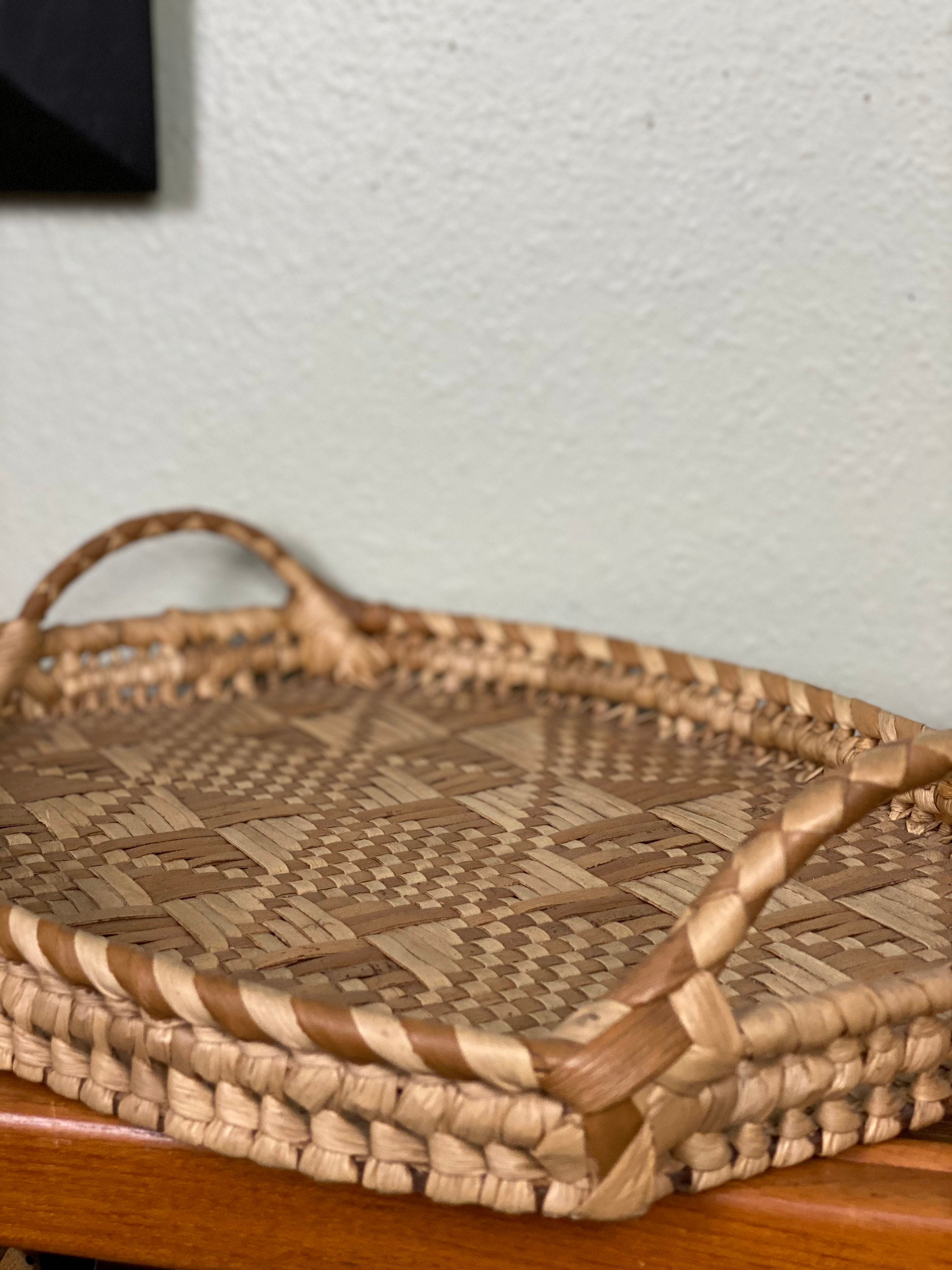 Vintage Woven Tray Boho Serving Tray Woven Tray Wicker Etsy