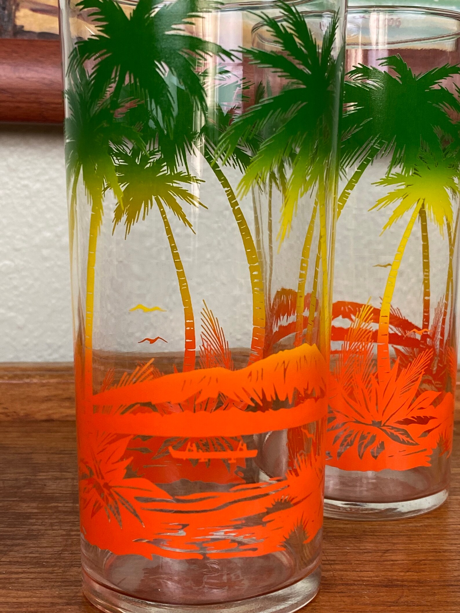 Vintage Libbey Palm Tree Glasses Tropical Paradise Glasses Etsy