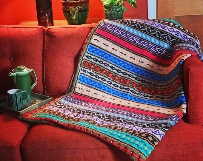 Vintage Crochet Throw Mid Century Modern Blanket Boho Etsy