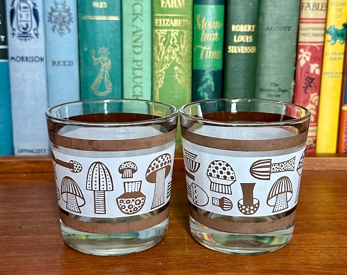 Vintage Mushroom Juice Glasses Set of 2 | Mushy Decor | Mushroom Decor | 70s Juice Glasses 80s Juice Glasses