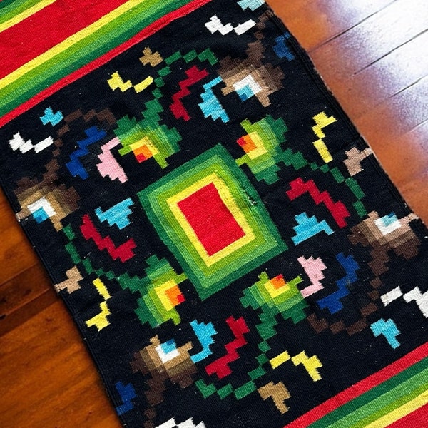 Vintage Wool Mexican Zapotec Rug | 55 Inches by 25 Inches