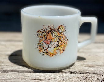 Vintage Milk Glass Mug | Anchor Hocking Fire King Exxon Tiger Coffee Mug