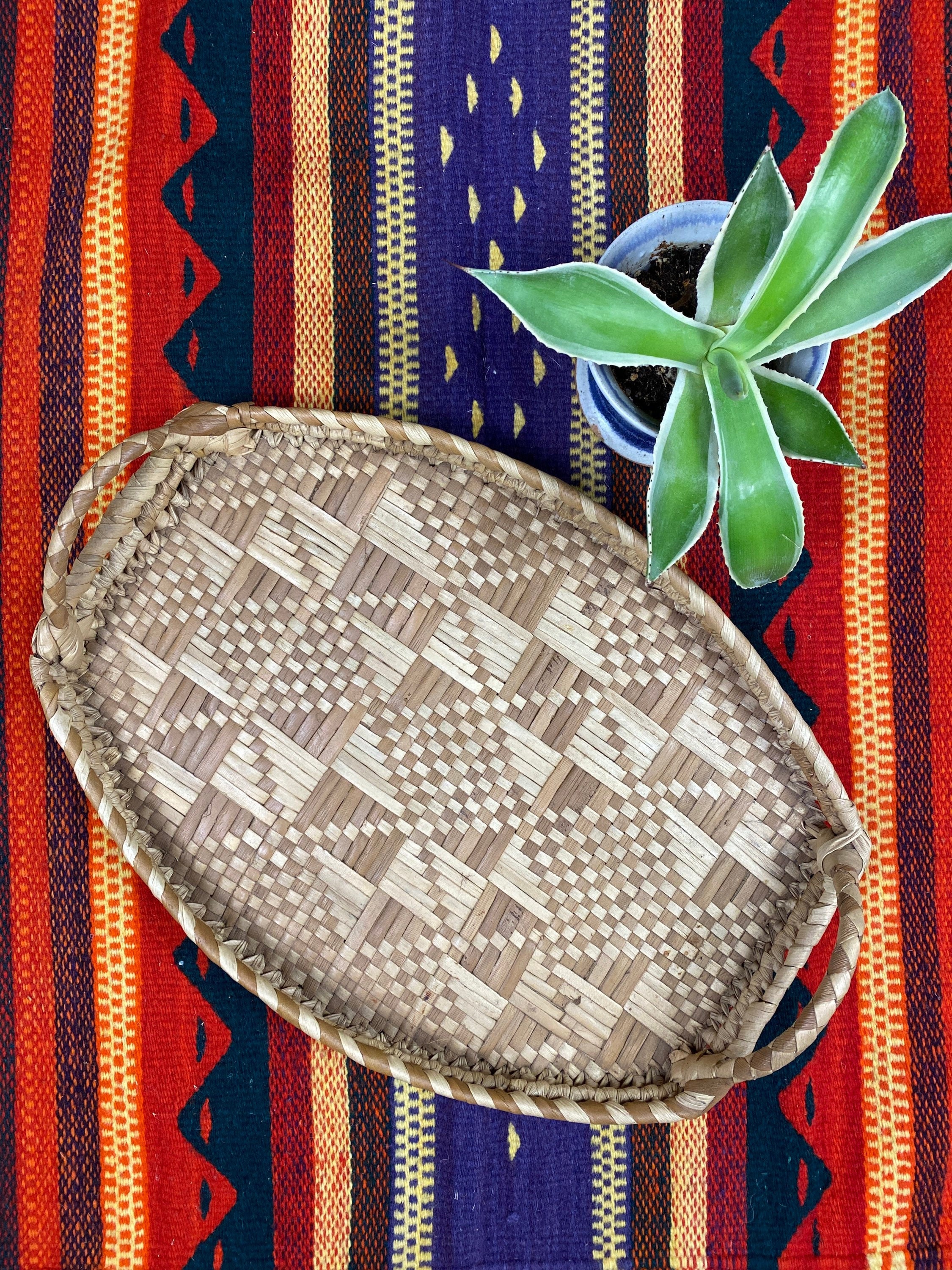 Vintage Woven Tray Boho Serving Tray Woven Tray Wicker Etsy