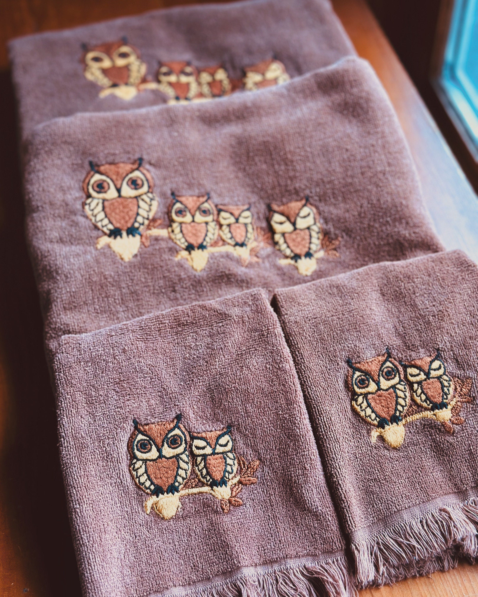 Vintage Martex Owl Towel Set | Vintage Owl Bath Towel | Vintage Owl Hand towel | Retro Bathroom