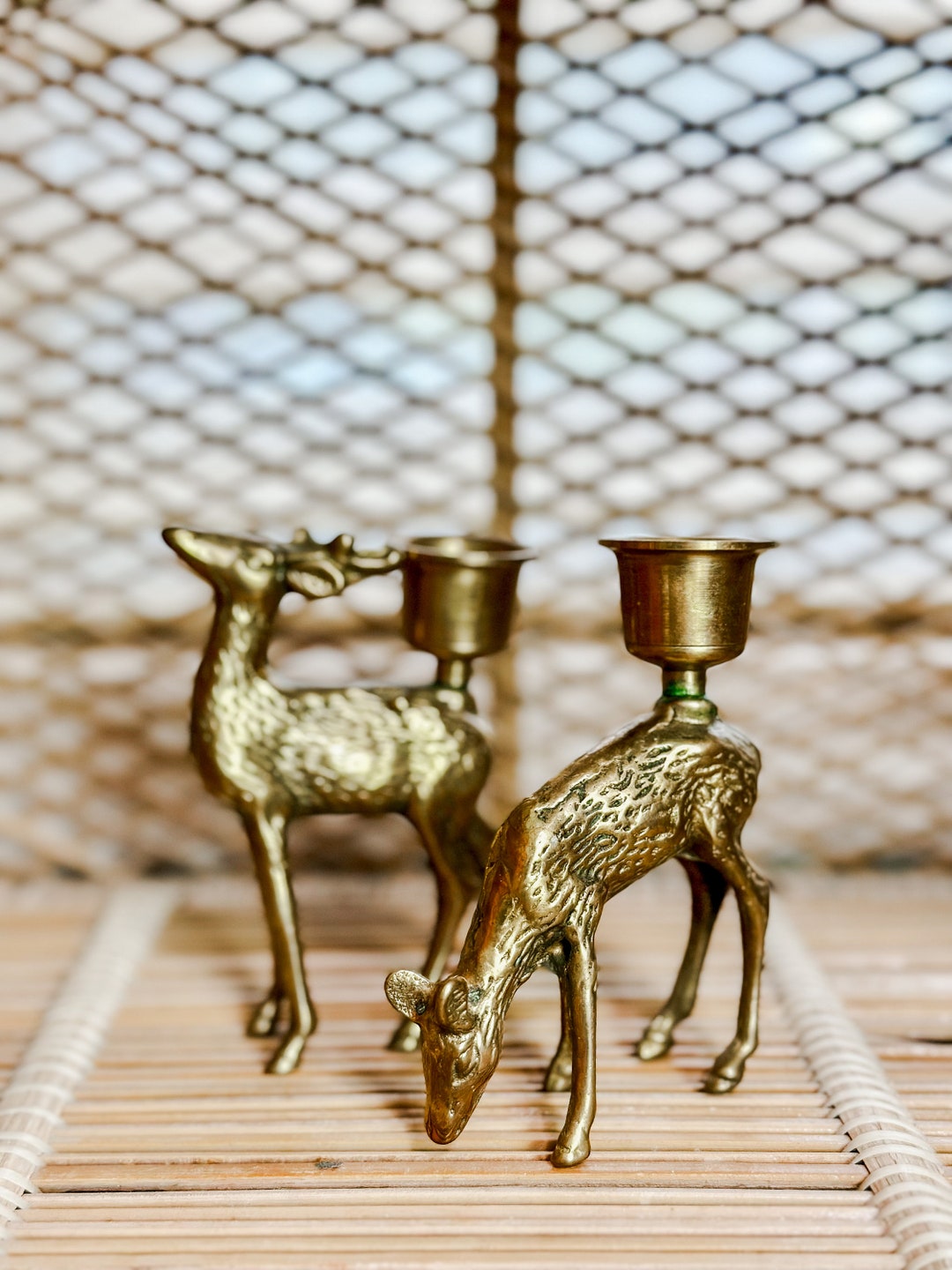 Brass Reindeer Candle Holders Christmas Centerpiece Brass Etsy