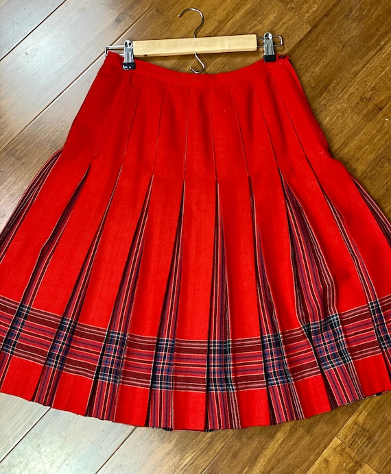 Vintage Wool Classic Red Plaid Midi Skirt | Vintag