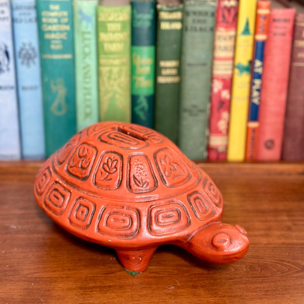 Banque de tortues en céramique | Poterie californienne | Kitsch moderne milieu de gamme | Tirelire vintage Eames Era | Fabriqué aux États-Unis