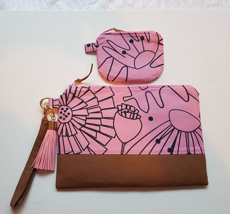 Navy + Pink Daisy Canvas Small Backpack Clutch main image 1