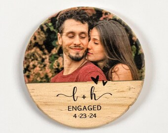 Custom Engagement Photo Magnet: Personalized Wood Wedding Favor