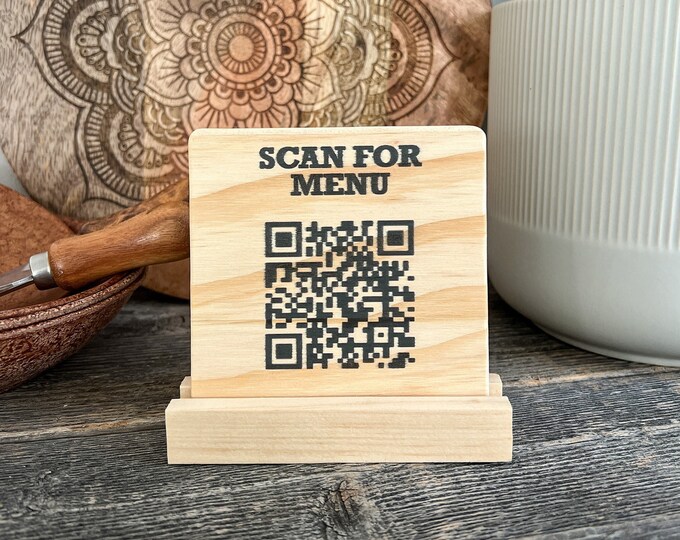 QR Code Menu Sign, Custom Wood Tabletop Scan for Menu, Wooden Sign, QR ...
