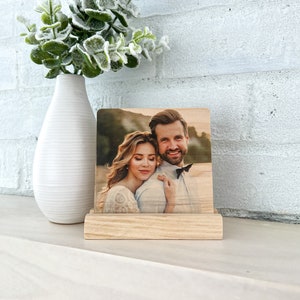 Personalized Wood Photo Tile with Stand: Rustic Picture Gift