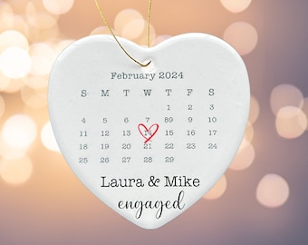 Personalized Ceramic Ornament, Calendar Anniversary Gift, Engagement Gift, Wedding Gift, Heart Calendar, Couples Ornament, Photo Ornament