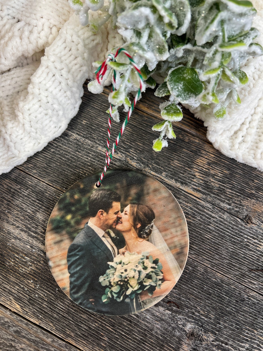 Custom Wood Photo Ornament Wedding Ornaments Personalized Etsy