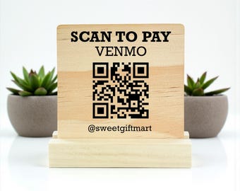 Custom Wood QR Code Business Sign: Social Media Display