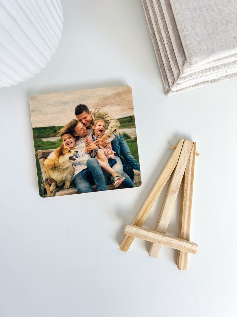 Personalized Mothers Day Gift, Wood Photo Tile With Easel, Custom Wood Photo Tile, Gift For Mom, Wedding Day Gift, Housewarming Gift image 4