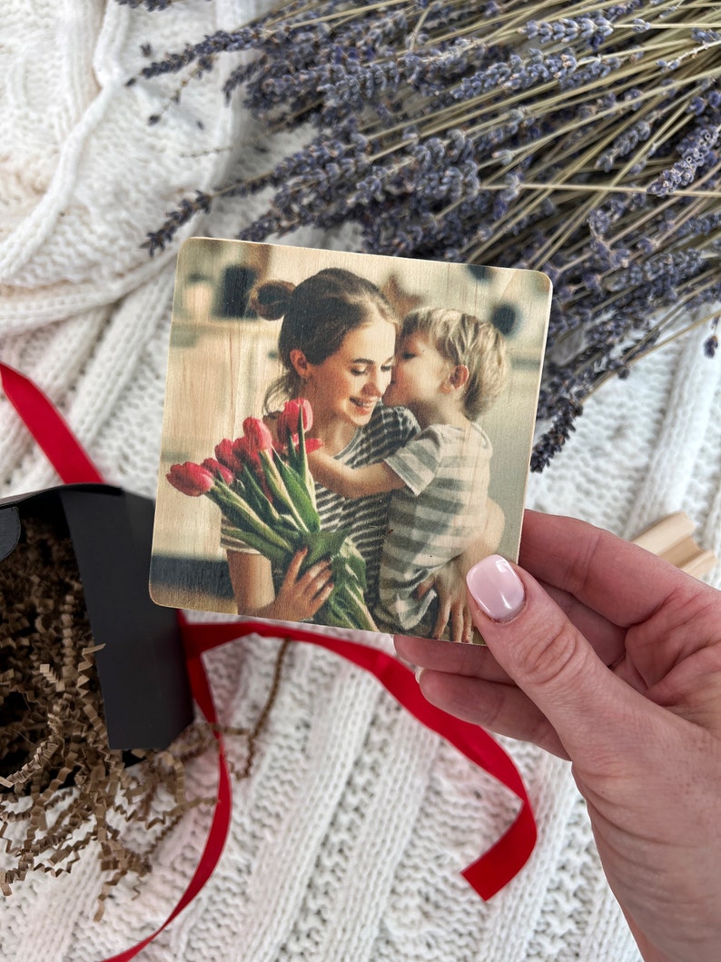 Personalized Mothers Day Gift, Wood Photo Tile With Easel, Custom Wood Photo Tile, Gift For Mom, Wedding Day Gift, Housewarming Gift image 7