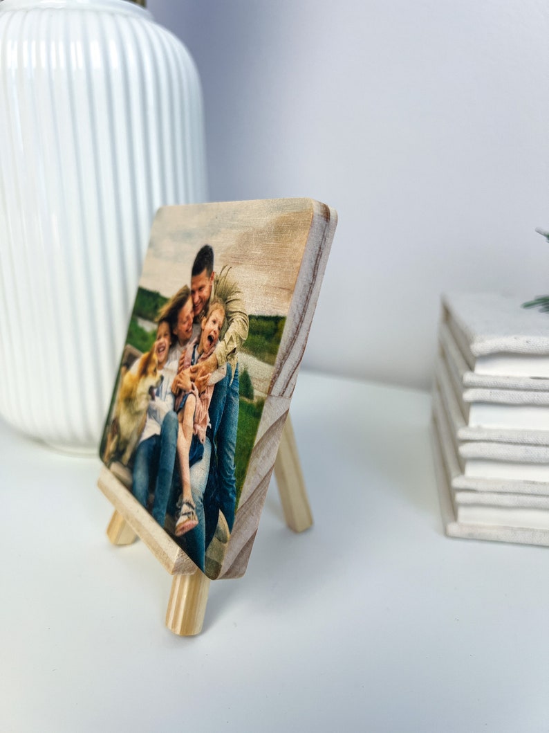 Personalized Mothers Day Gift, Wood Photo Tile With Easel, Custom Wood Photo Tile, Gift For Mom, Wedding Day Gift, Housewarming Gift image 2