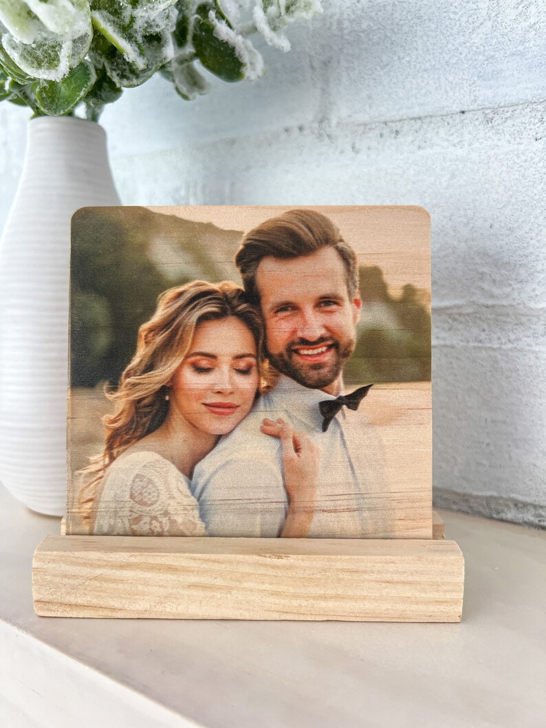 Personalized Mothers Day Gift, Wood Photo Tile With Easel, Custom Wood Photo Tile, Gift For Mom, Wedding Day Gift, Housewarming Gift image 5