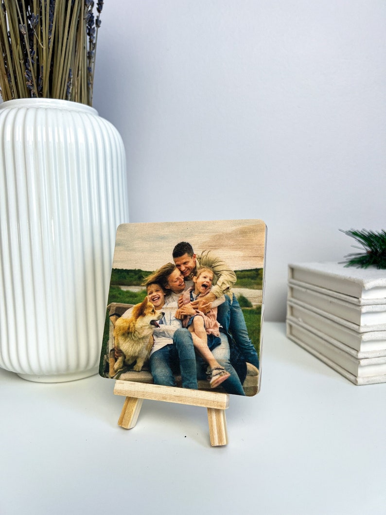 Personalized Mothers Day Gift, Wood Photo Tile With Easel, Custom Wood Photo Tile, Gift For Mom, Wedding Day Gift, Housewarming Gift image 1