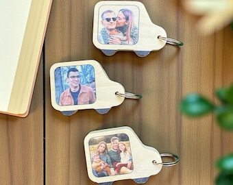 Personalized Car Photo Keychain, Custom Wood Picture Key Holder