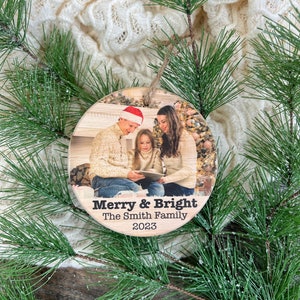Custom Wood Photo Ornament, Wedding Ornaments, Personalized Christmas Ornament, Rustic Decor, Christmas Photo Gift, Wood Slice Ornament Cropped Circle 4"