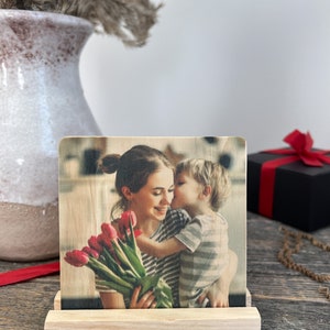 Personalized Mothers Day Gift, Wood Photo Tile With Easel, Custom Wood Photo Tile, Gift For Mom, Wedding Day Gift, Housewarming Gift image 8