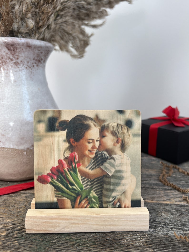 Personalized Mothers Day Gift, Wood Photo Tile With Easel, Custom Wood Photo Tile, Gift For Mom, Wedding Day Gift, Housewarming Gift image 8