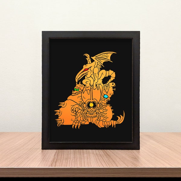 Handmade Video Games Wall Art: Super Metroid Boss Statue, Metallic Foil Gift