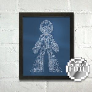 Megaman Blueprint Silver Foil Print Satin Silver