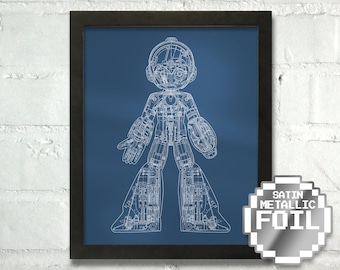 Megaman Blueprint Silver Foil Print