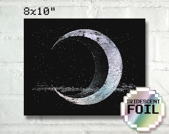 Handmade Anime Television Art: Permanent Crescent Moon, Iridescent Silver Metallic Foil Personalized Gift